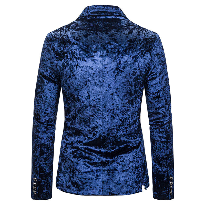 Single Breasted Men Blazer Velvet