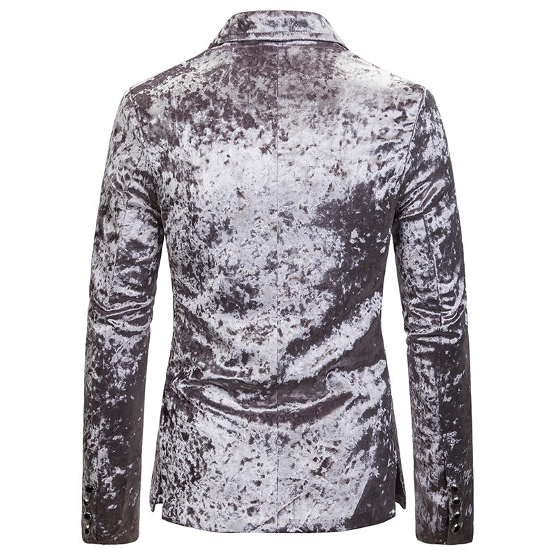 Single Breasted Men Blazer Velvet