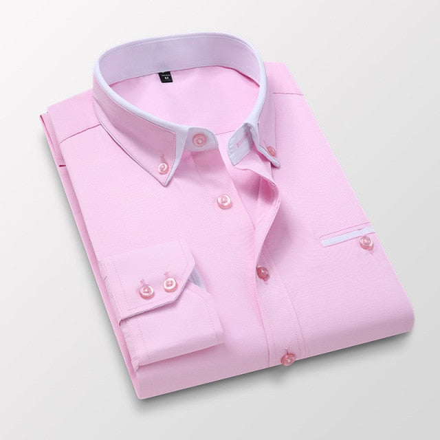 Men Shirt Long Sleeve Twill Solid Striped Slim Fit Dress Shirts