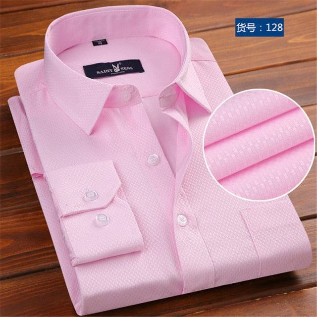 Long Sleeve Polka Dot Slim Fit Social Business Men Dress Shirt