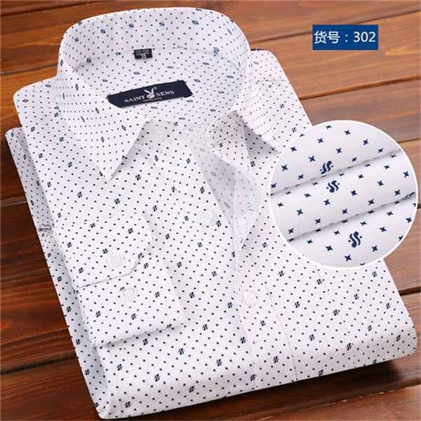 Long Sleeve Polka Dot Slim Fit Social Business Men Dress Shirt