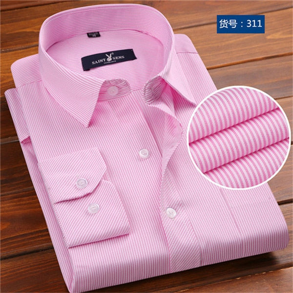 Long Sleeve Polka Dot Slim Fit Social Business Men Dress Shirt