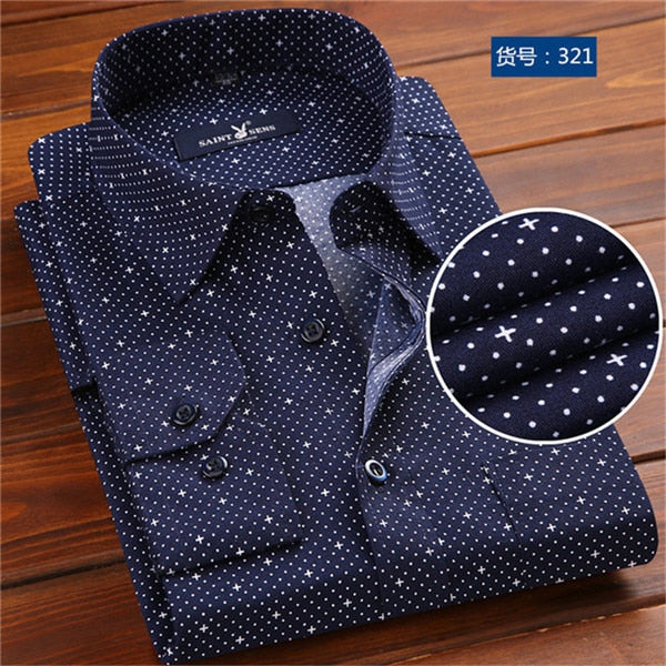 Long Sleeve Polka Dot Slim Fit Social Business Men Dress Shirt