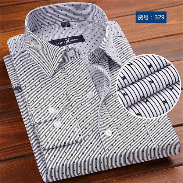 Long Sleeve Polka Dot Slim Fit Social Business Men Dress Shirt