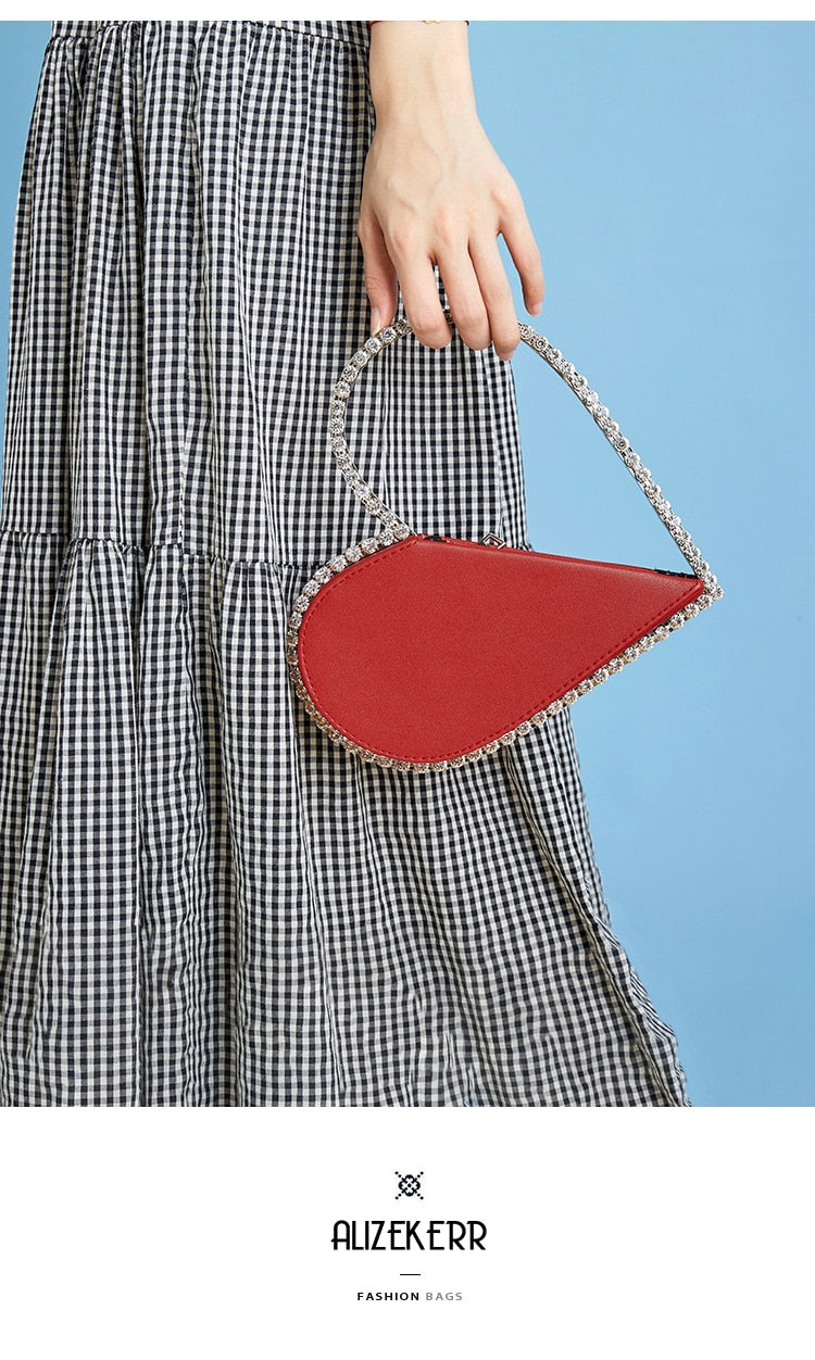 Diamond Red Heart Evening Clutch Bags Women Designer Chic Rhinestone Acrylic Handle Black Purse For Wedding Party