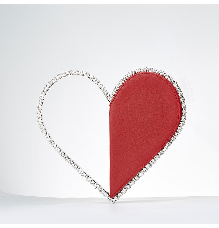 Diamond Red Heart Evening Clutch Bags Women Designer Chic Rhinestone Acrylic Handle Black Purse For Wedding Party