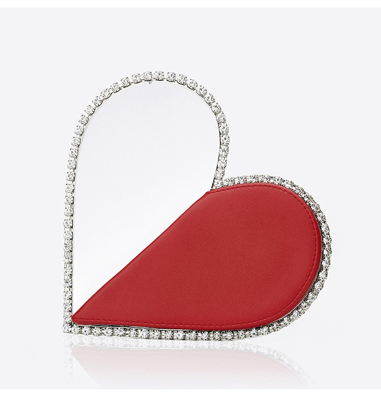 Diamond Red Heart Evening Clutch Bags Women Designer Chic Rhinestone Acrylic Handle Black Purse For Wedding Party