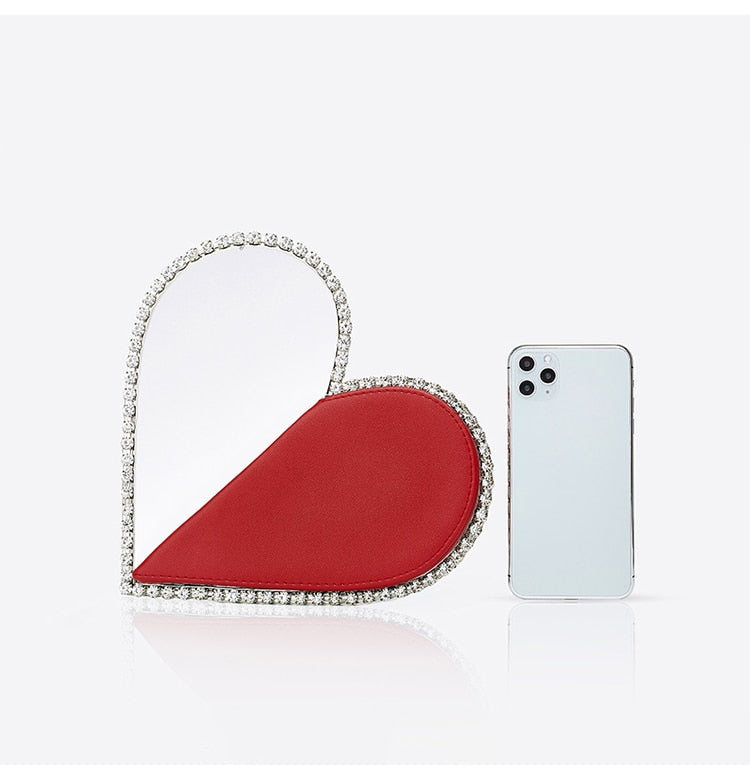 Diamond Red Heart Evening Clutch Bags Women Designer Chic Rhinestone Acrylic Handle Black Purse For Wedding Party