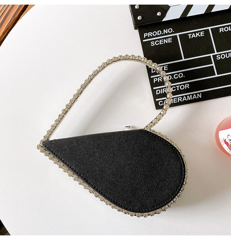 Diamond Red Heart Evening Clutch Bags Women Designer Chic Rhinestone Acrylic Handle Black Purse For Wedding Party
