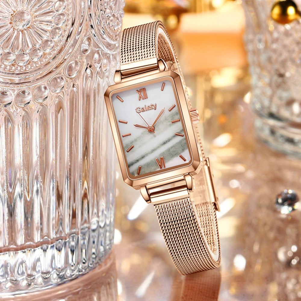 Women Watches Fashion Square Ladies Quartz Bracelet Set