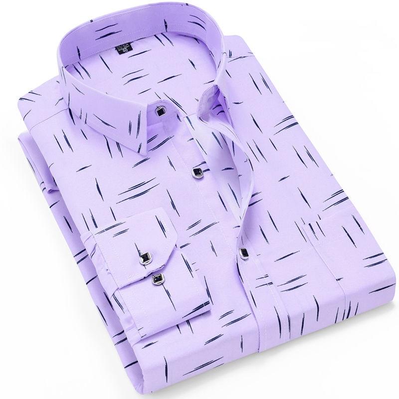 Men Fashion Casual Long Sleeved Printed Slim Fit Business Dress Shirt