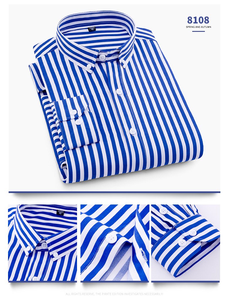 Striped Men Long Sleeves Slim Fit Business Dress Shirt