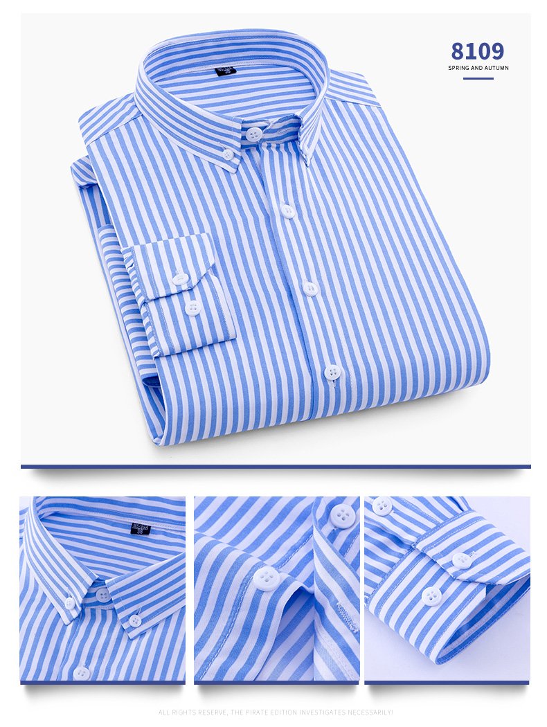 Striped Men Long Sleeves Slim Fit Business Dress Shirt
