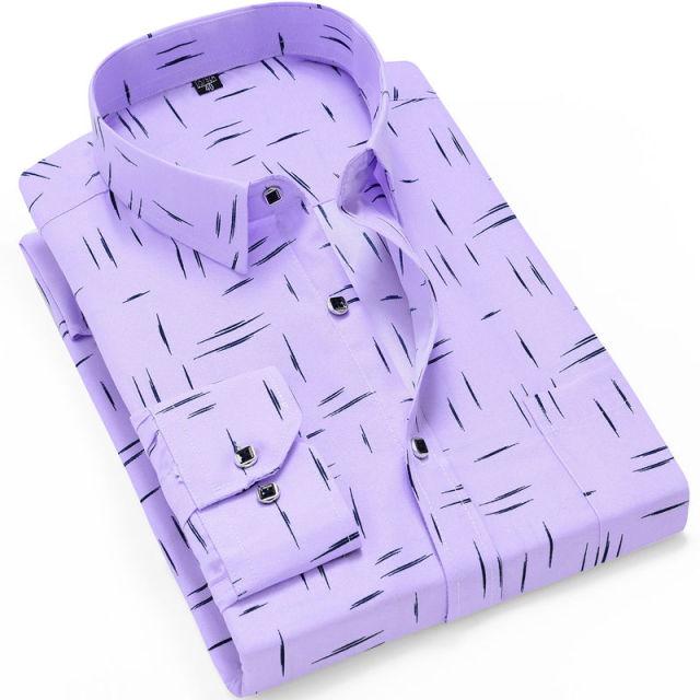 Men Fashion Casual Long Sleeved Printed Slim Fit Business Dress Shirt