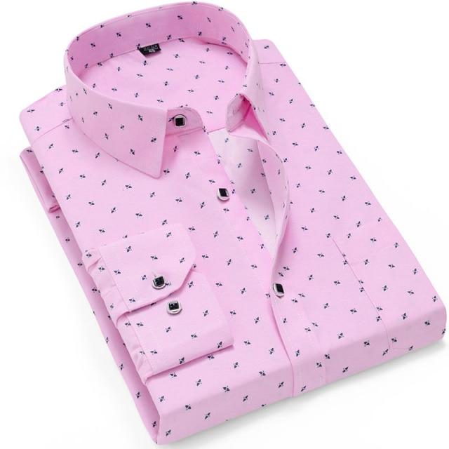 Men Fashion Casual Long Sleeved Printed Slim Fit Business Dress Shirt