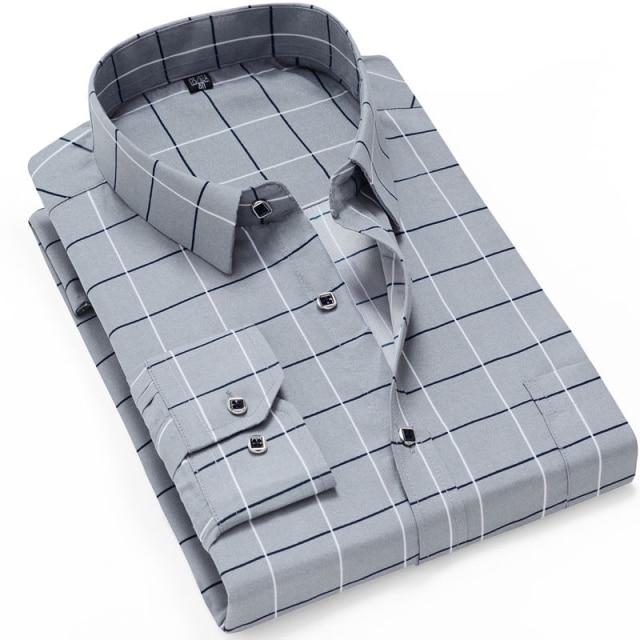 Men Fashion Casual Long Sleeved Printed Slim Fit Business Dress Shirt