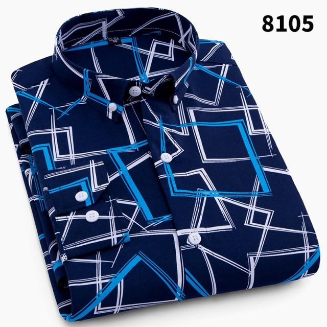 Men Fashion Casual Long Sleeved Printed Slim Fit Business Dress Shirt