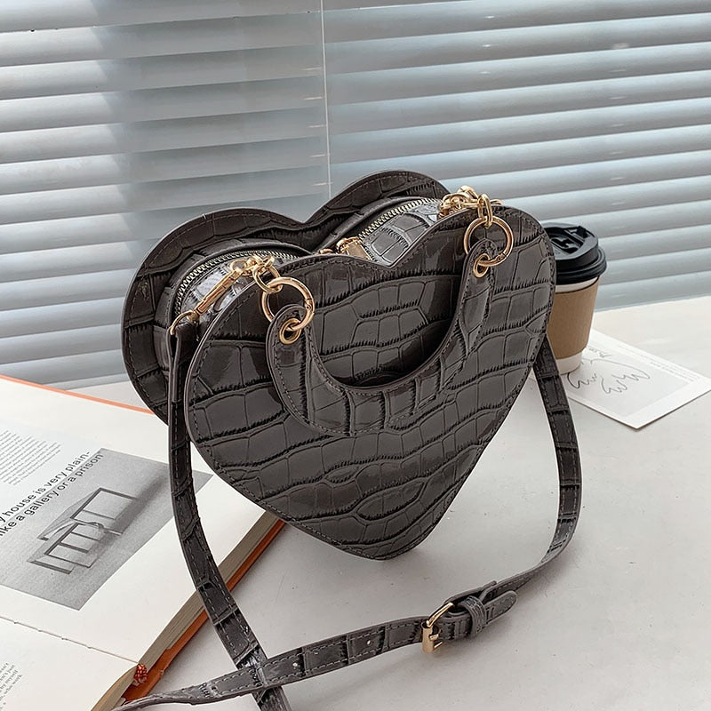 Heart Tote Bag PU Leather Crossbody Shoulder Purse Handbags