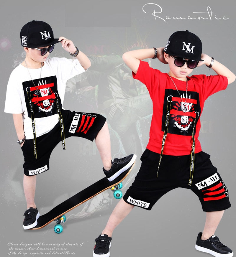 Summer Boys Clothing Set Short Sleeve T Shirt and Pants Casual 4-14 Years Child Boy Clothes