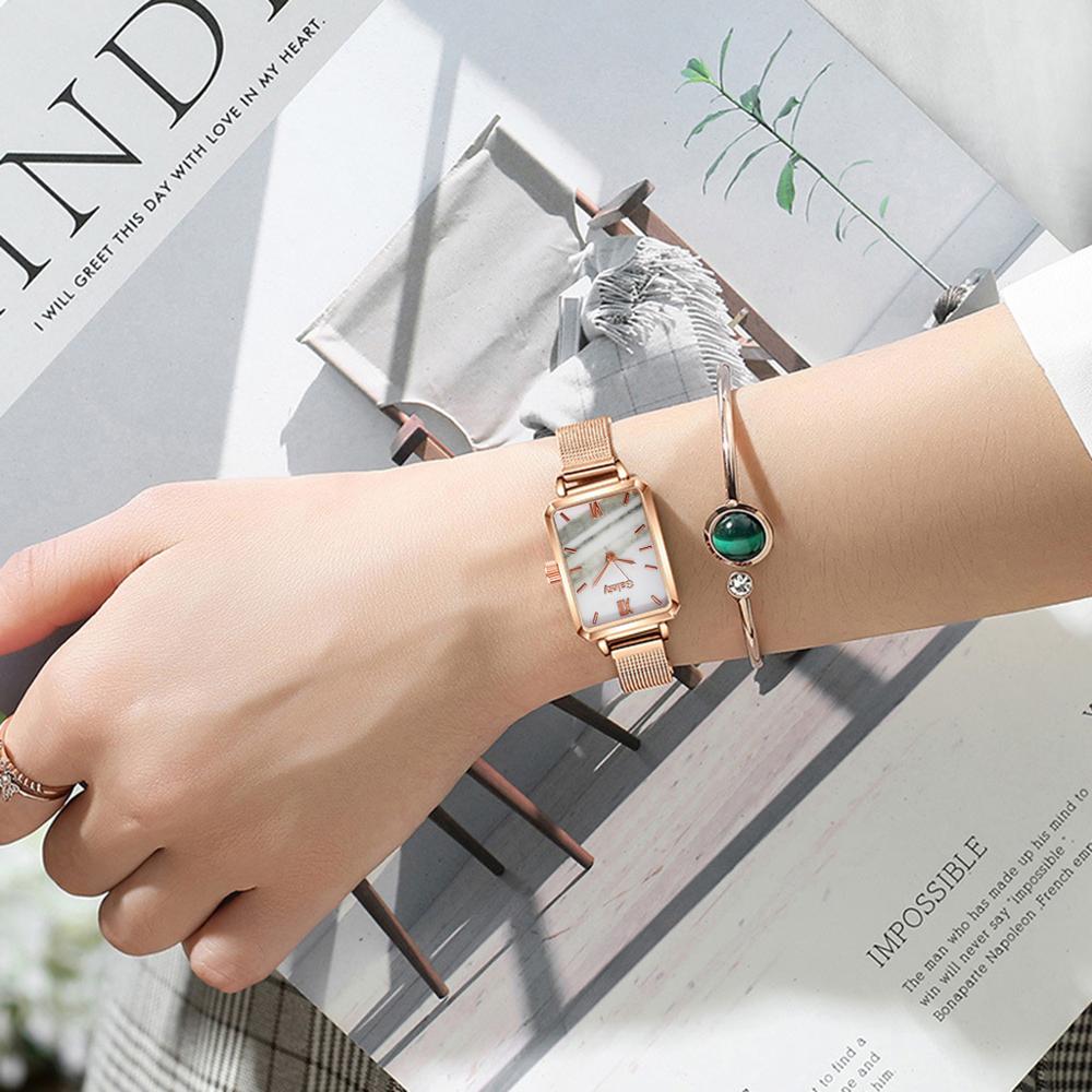 Women Watches Fashion Square Ladies Quartz Bracelet Set