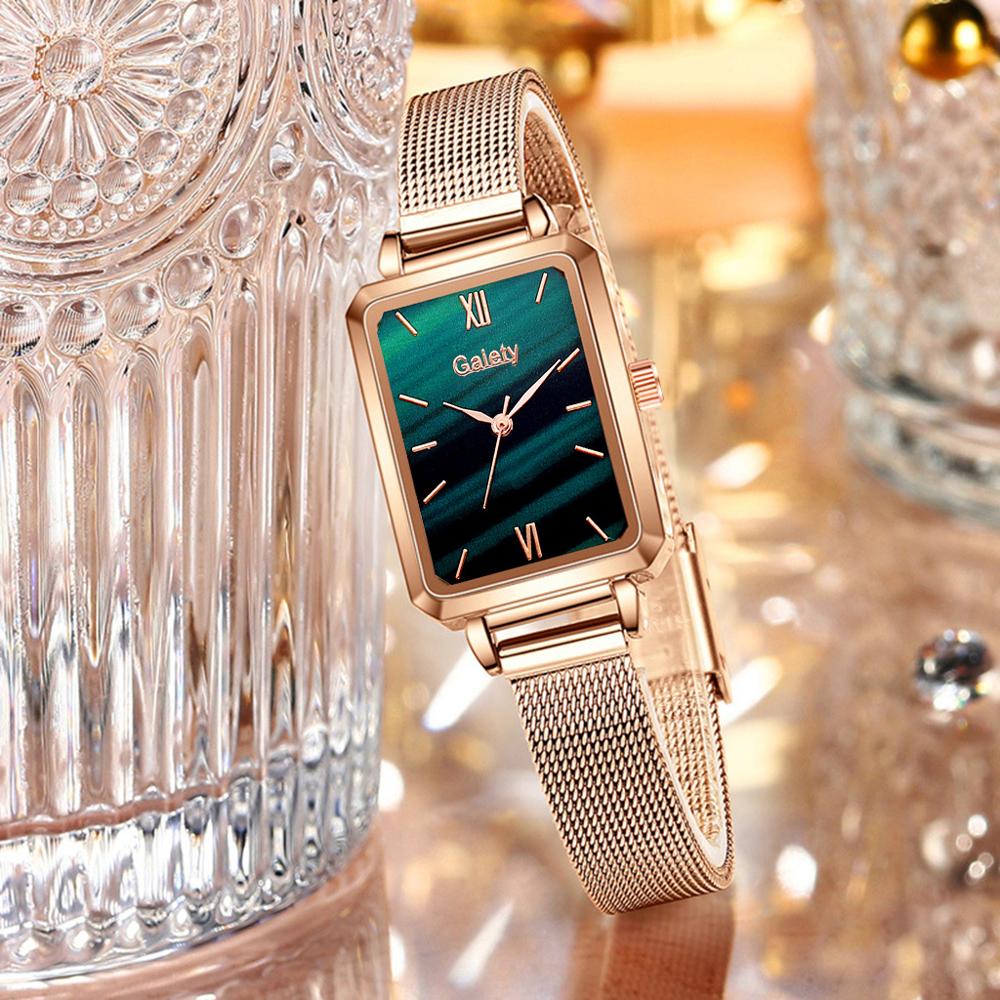 Women Watches Fashion Square Ladies Quartz Bracelet Set