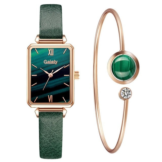 Women Watches Fashion Square Ladies Quartz Bracelet Set