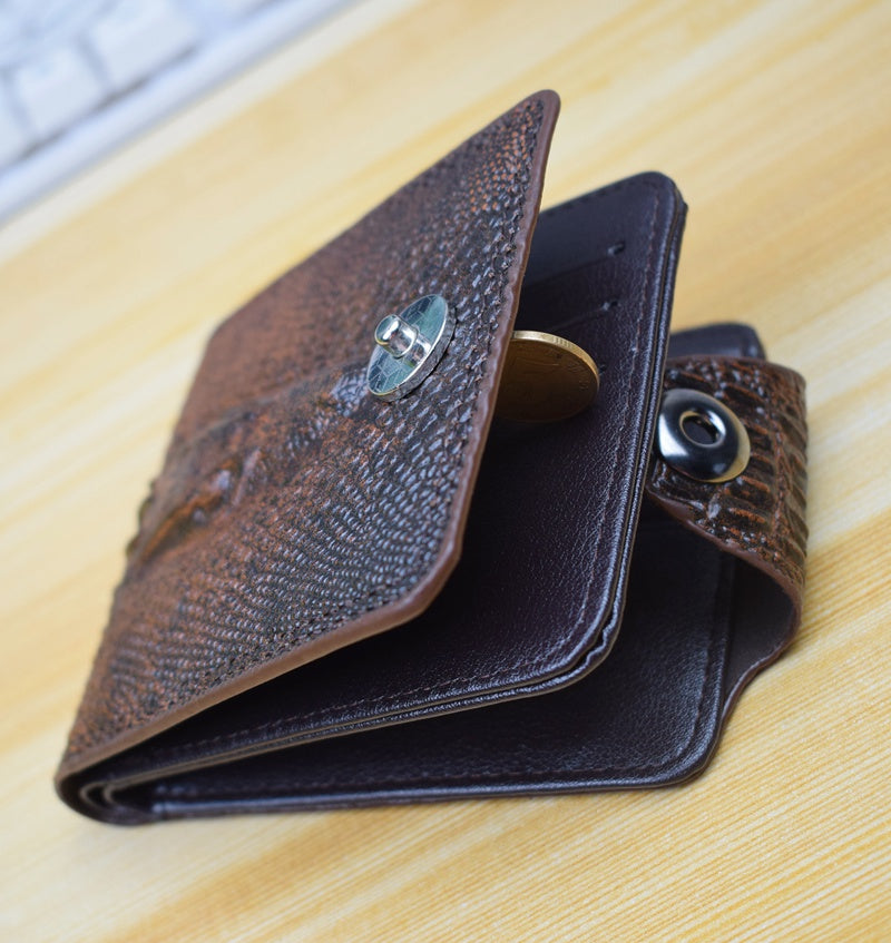 Men Wallet Leather Genuine Short Purse Vintage Style Crocodile