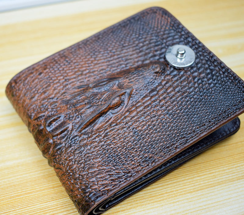 Men Wallet Leather Genuine Short Purse Vintage Style Crocodile