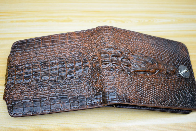 Men Wallet Leather Genuine Short Purse Vintage Style Crocodile