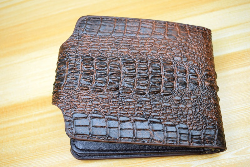 Men Wallet Leather Genuine Short Purse Vintage Style Crocodile
