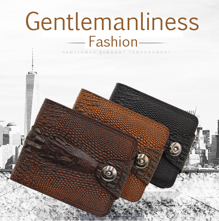 Men Wallet Leather Genuine Short Purse Vintage Style Crocodile