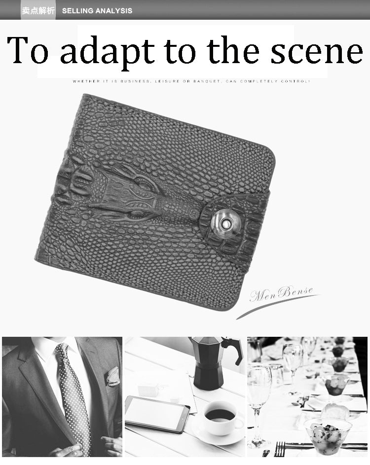 Men Wallet Leather Genuine Short Purse Vintage Style Crocodile