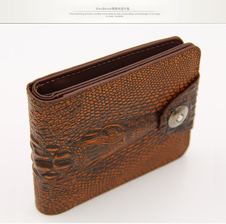 Men Wallet Leather Genuine Short Purse Vintage Style Crocodile