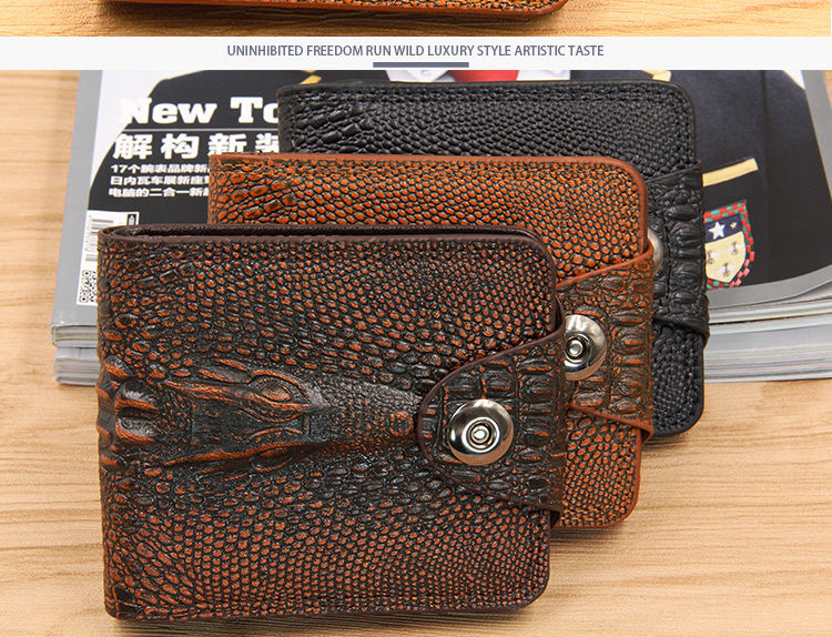 Men Wallet Leather Genuine Short Purse Vintage Style Crocodile