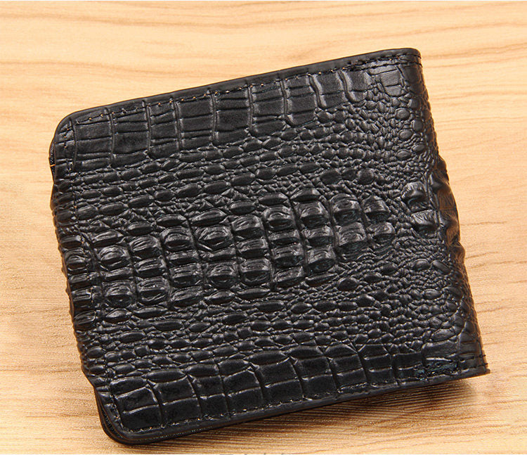 Men Wallet Leather Genuine Short Purse Vintage Style Crocodile