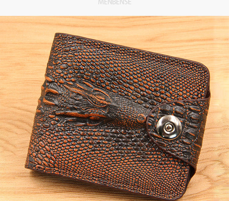 Men Wallet Leather Genuine Short Purse Vintage Style Crocodile