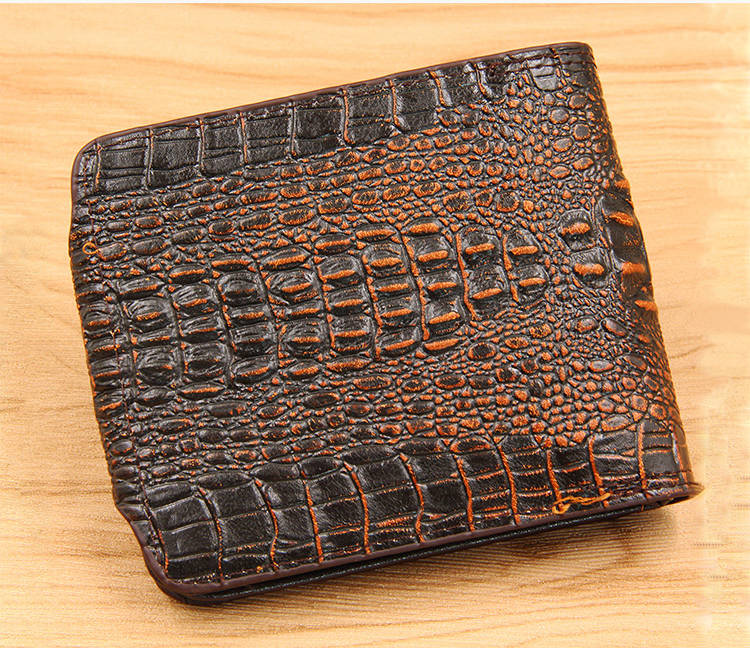 Men Wallet Leather Genuine Short Purse Vintage Style Crocodile