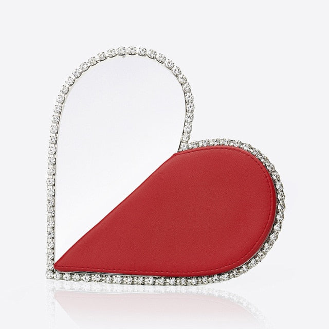 Diamond Red Heart Evening Clutch Bags Women Designer Chic Rhinestone Acrylic Handle Black Purse For Wedding Party
