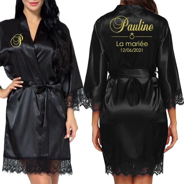 Personalized Lace Kimono Bride and Bridesmaid Robes Bachelorette Wedding