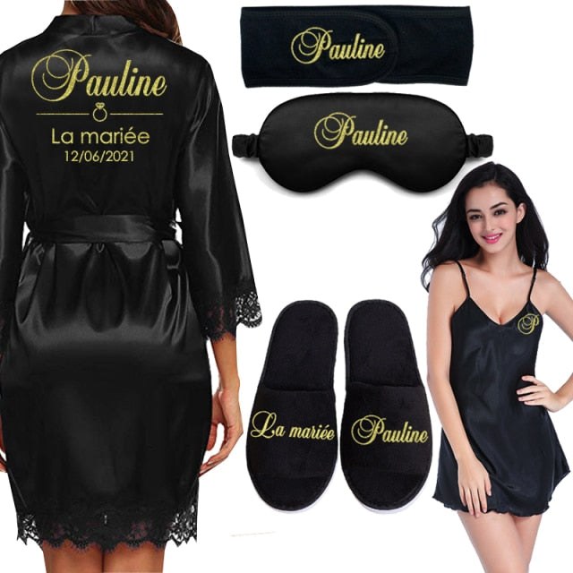 Personalized Lace Kimono Bride and Bridesmaid Robes Bachelorette Wedding