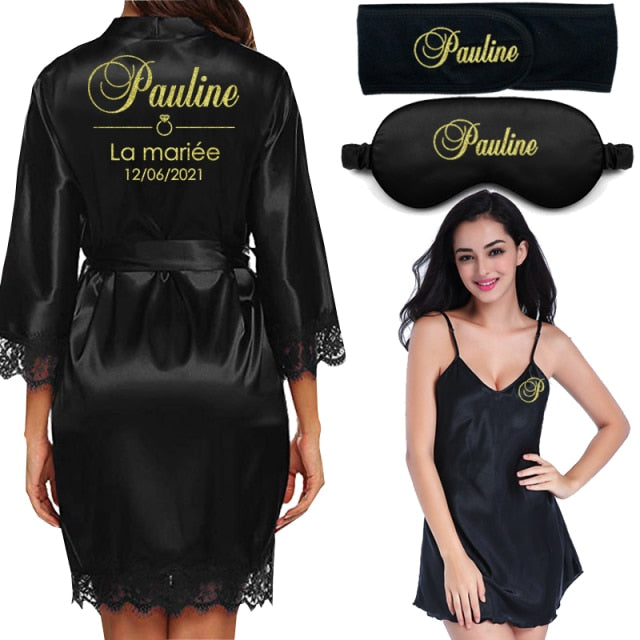 Personalized Lace Kimono Bride and Bridesmaid Robes Bachelorette Wedding