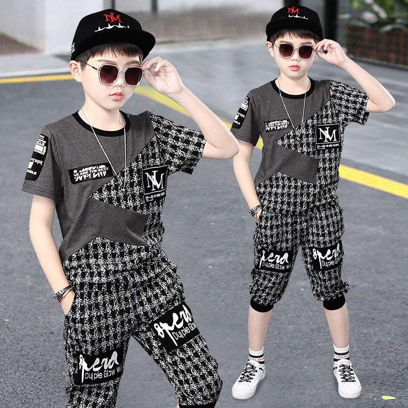 Boy Sets Summer Kids Clothes Fashion Short Sleeve T-shirt Pants School Children Sport Suit