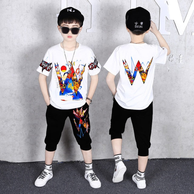 Boy Sets Summer Kids Clothes Fashion Short Sleeve T-shirt Pants School Children Sport Suit