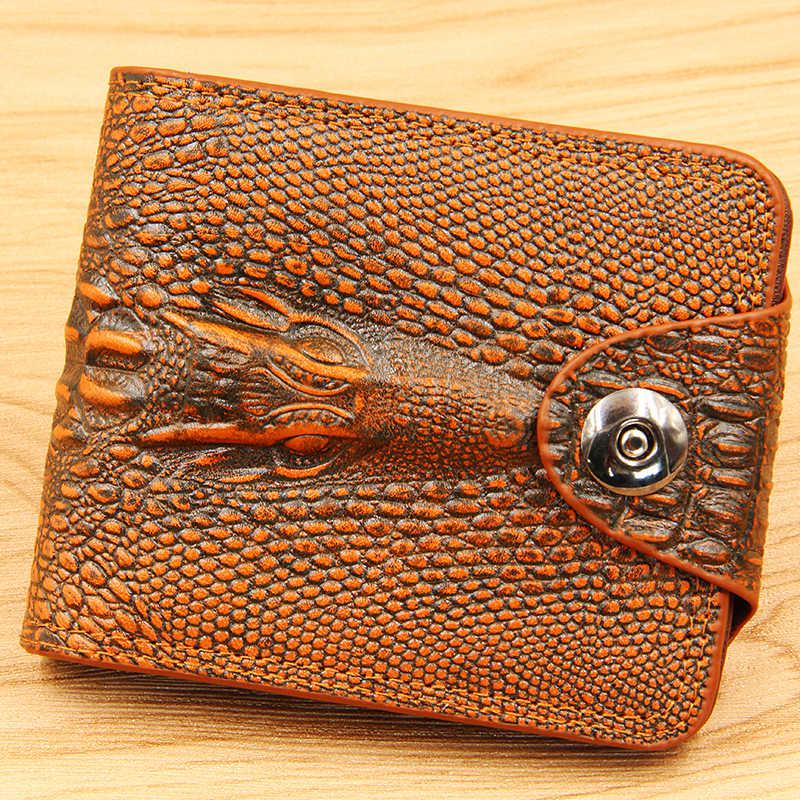 Men Wallet Leather Genuine Short Purse Vintage Style Crocodile
