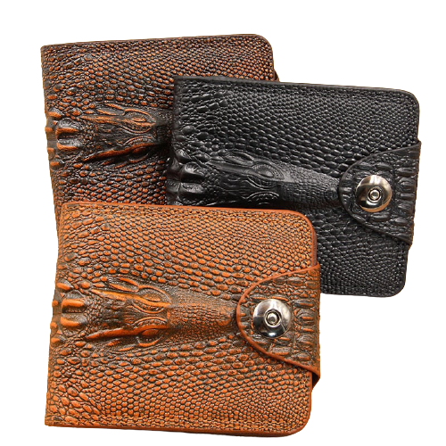 Men Wallet Leather Genuine Short Purse Vintage Style Crocodile