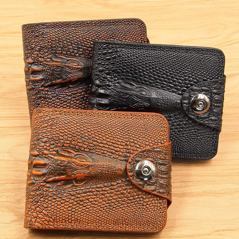 Men Wallet Leather Genuine Short Purse Vintage Style Crocodile