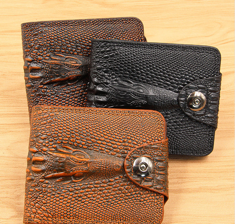 Men Wallet Leather Genuine Short Purse Vintage Style Crocodile