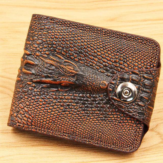 Men Wallet Leather Genuine Short Purse Vintage Style Crocodile