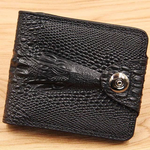 Men Wallet Leather Genuine Short Purse Vintage Style Crocodile