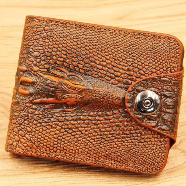 Men Wallet Leather Genuine Short Purse Vintage Style Crocodile